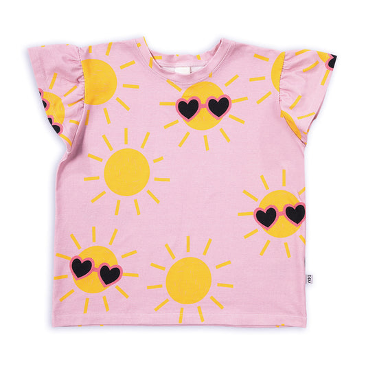 SONNE AUF ROSA SHIRT MIT GERÜSCHTEN ÄRMELCHEN