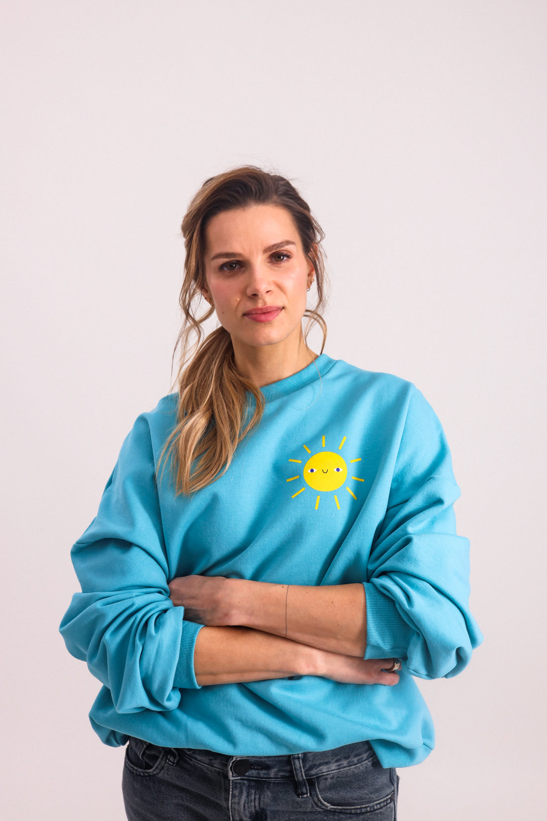 ERWACHSENEN SWEATSHIRT- SONNE AUF PETROL (LIEFERUNG CA. 14)