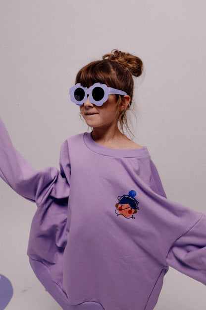 ERWACHSENEN SWEATSHIRT- GIRL AUF LILA  (LIEFERUNG CA. 14