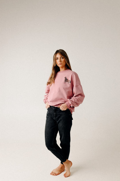 ERWACHSENEN SWEATSHIRT- PFERD AUF ALTROSA  (LIEFERUNG CA. 14 TAGE)