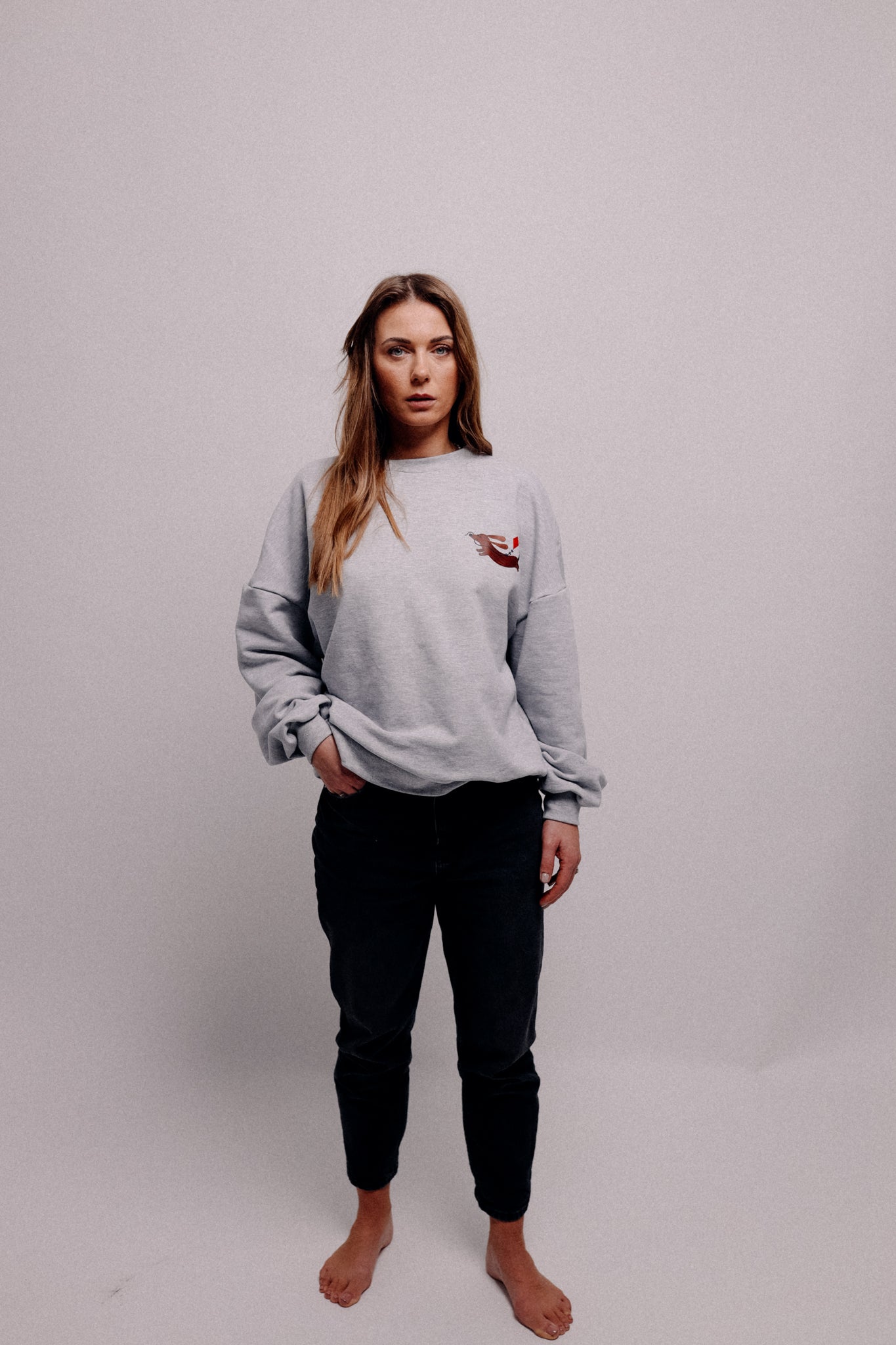 ERWACHSENEN SWEATSHIRT- DACKEL AUF GRAU MELIERT (LIEFERUNG CA. 14)