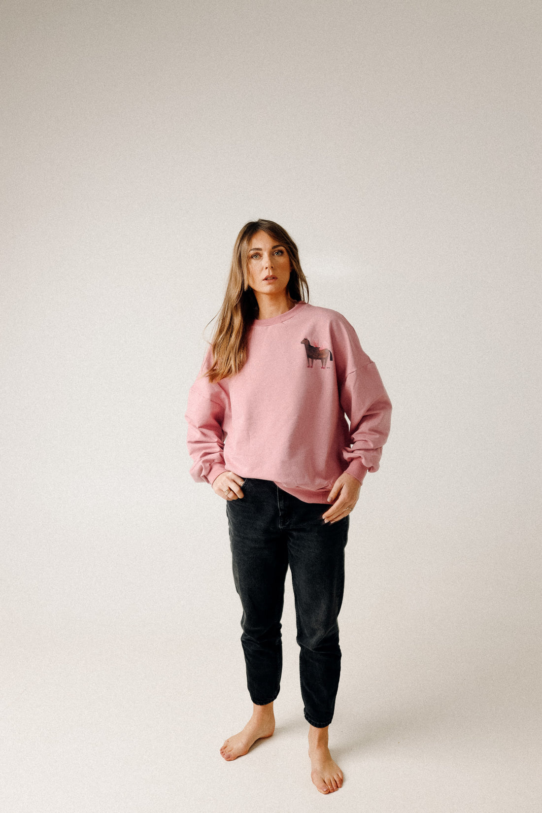 ERWACHSENEN SWEATSHIRT- PFERD AUF ALTROSA  (LIEFERUNG CA. 14 TAGE)