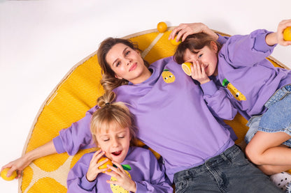 ERWACHSENEN SWEATSHIRT- ZITRONE AUF LILA (LIEFERUNG CA. 14 TAGE)