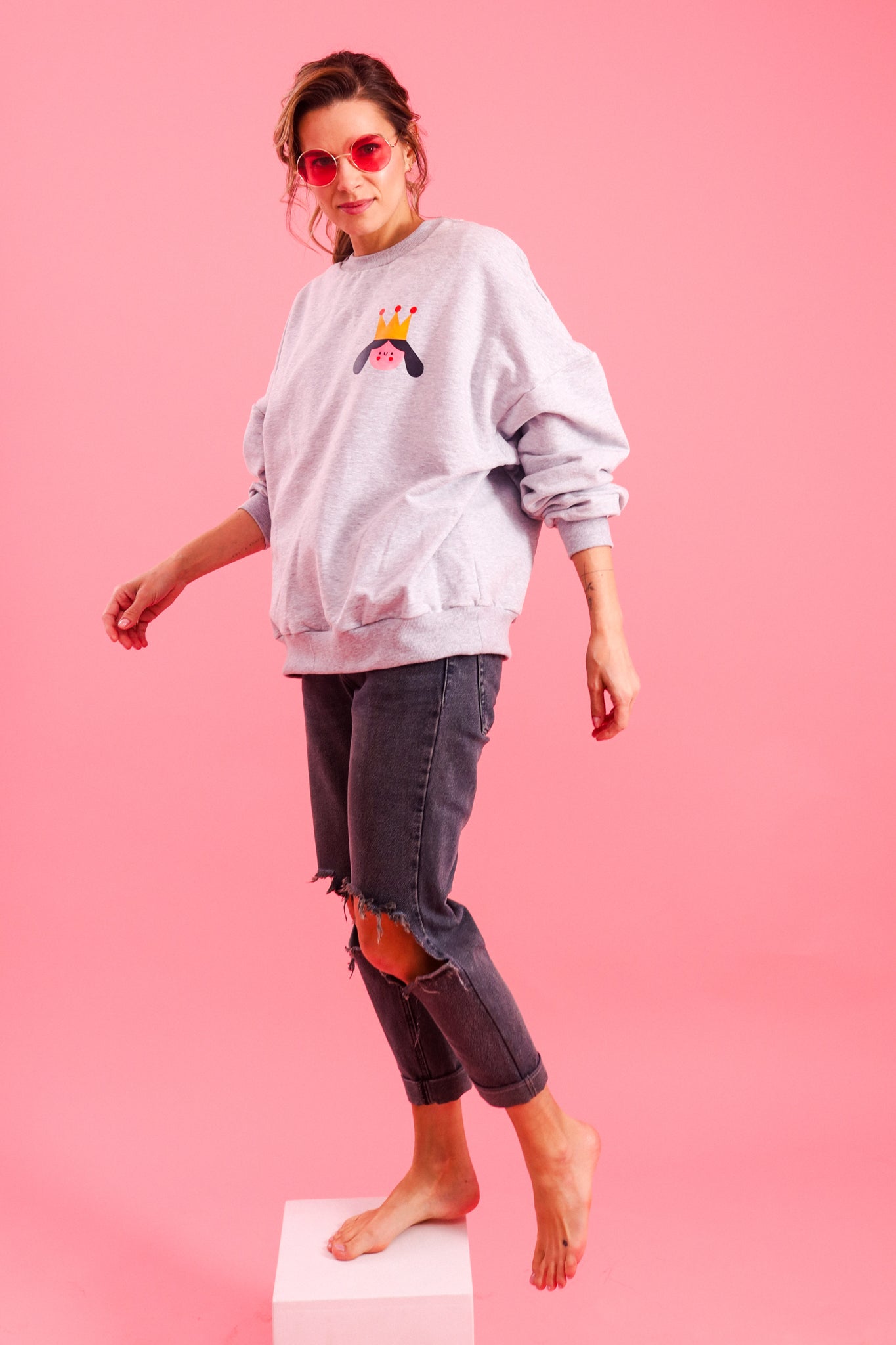 ERWACHSENEN SWEATSHIRT- QUEEN AUF GRAU MELIERT (LIEFERUNG CA. 14)