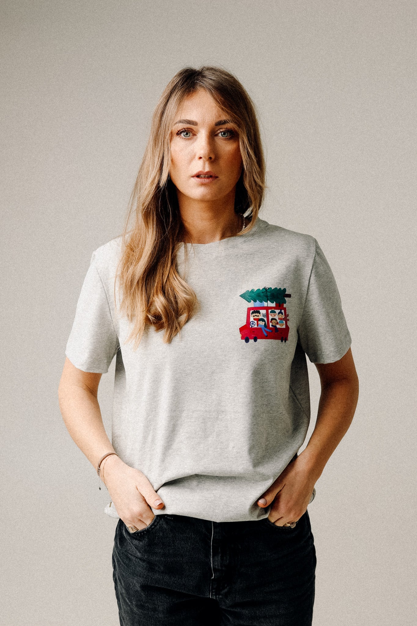 WEIHNACHTEN AUF GRAU MELIERT -  ERWACHSENEN T-SHIRT