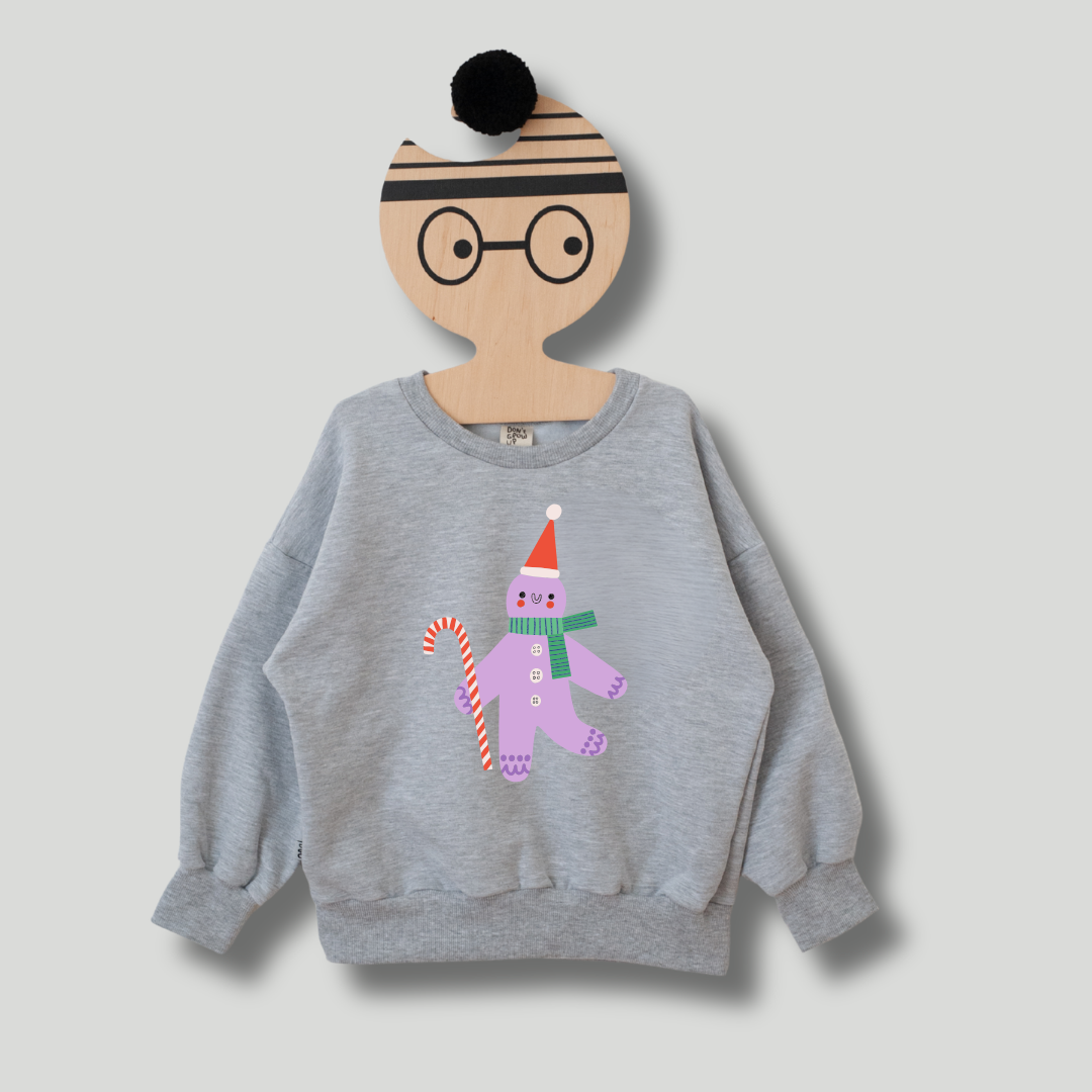 KINDER SWEATSHIRT - LILA LEBKUCHEN AUF GRAU MELIERT