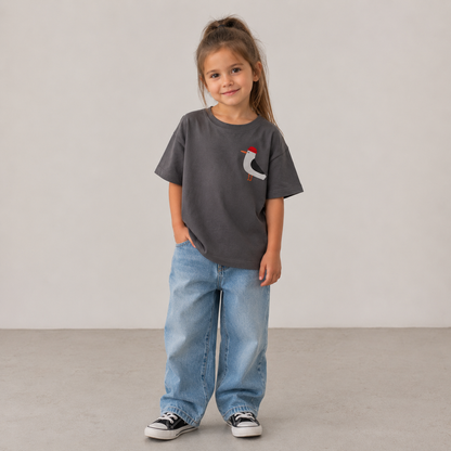 MÖWE AUF DUNKELGRAU - KINDER OVERSIZE T - SHIRT