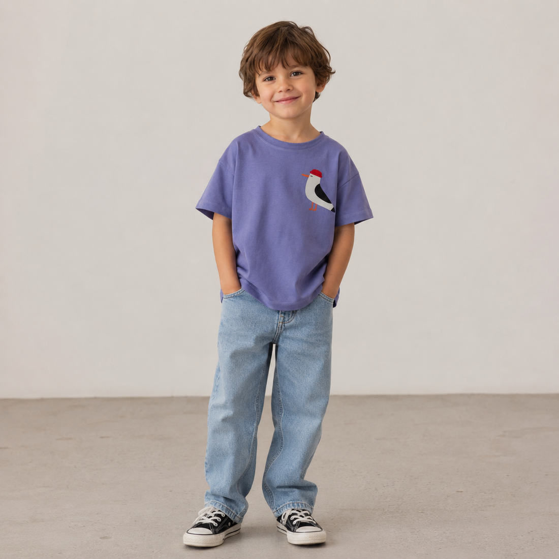 MÖWE AUF LAVENDEL - KINDER OVERSIZE T - SHIRT