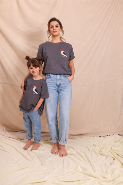 MÖWE AUF DUNKELGRAU - KINDER OVERSIZE T - SHIRT