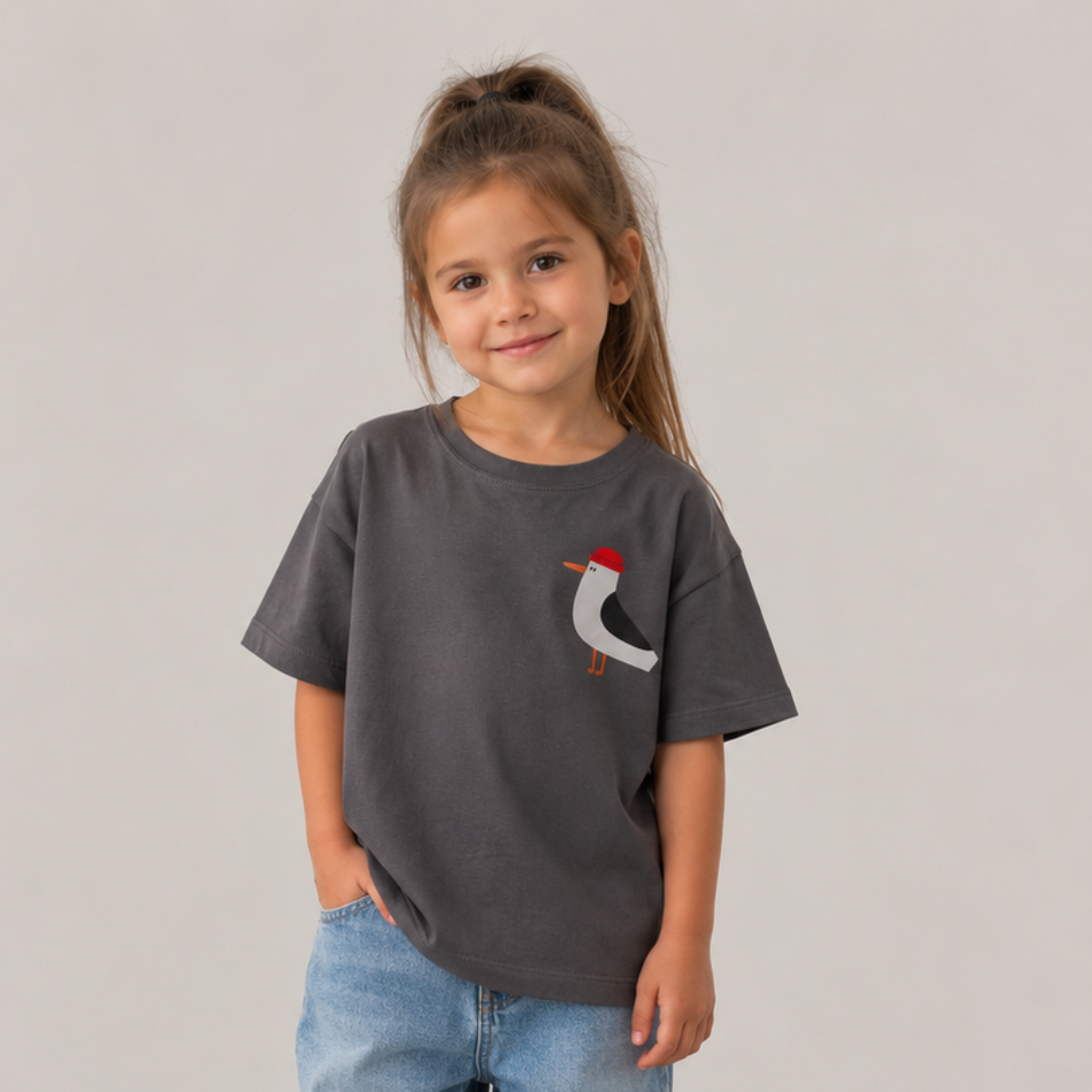 MÖWE AUF DUNKELGRAU - KINDER OVERSIZE T - SHIRT