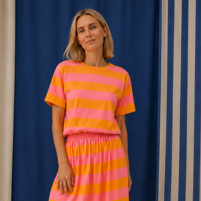 BLOCKSTREIFEN GELB + ROSA  - ERWACHSENEN BOXY SHIRT