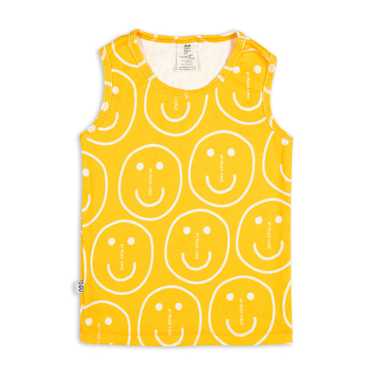 DON'T FORGET TO SMILE ON ORANGE RIBBED TANK TOP