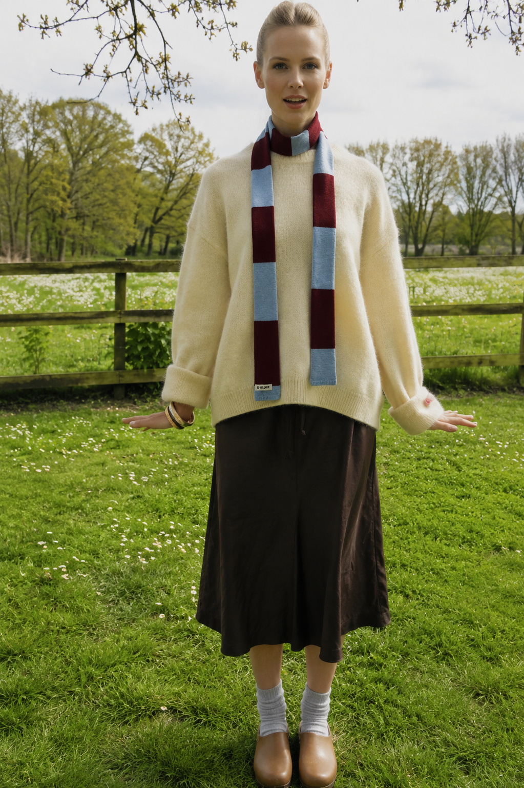 RIBBON SCARF - BLAU + WEINROT