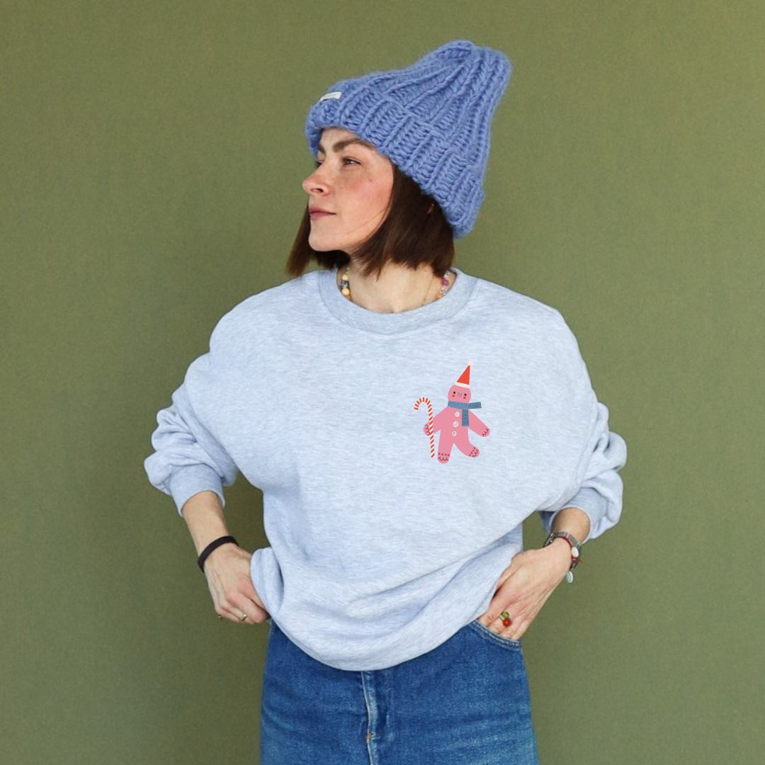 ERWACHSENEN SWEATSHIRT - ROSA LEBKUCHEN AUF GRAU MELIERT
