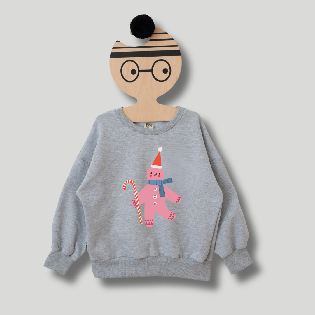 KINDER SWEATSHIRT - ROSA LEBKUCHEN AUF GRAU MELIERT