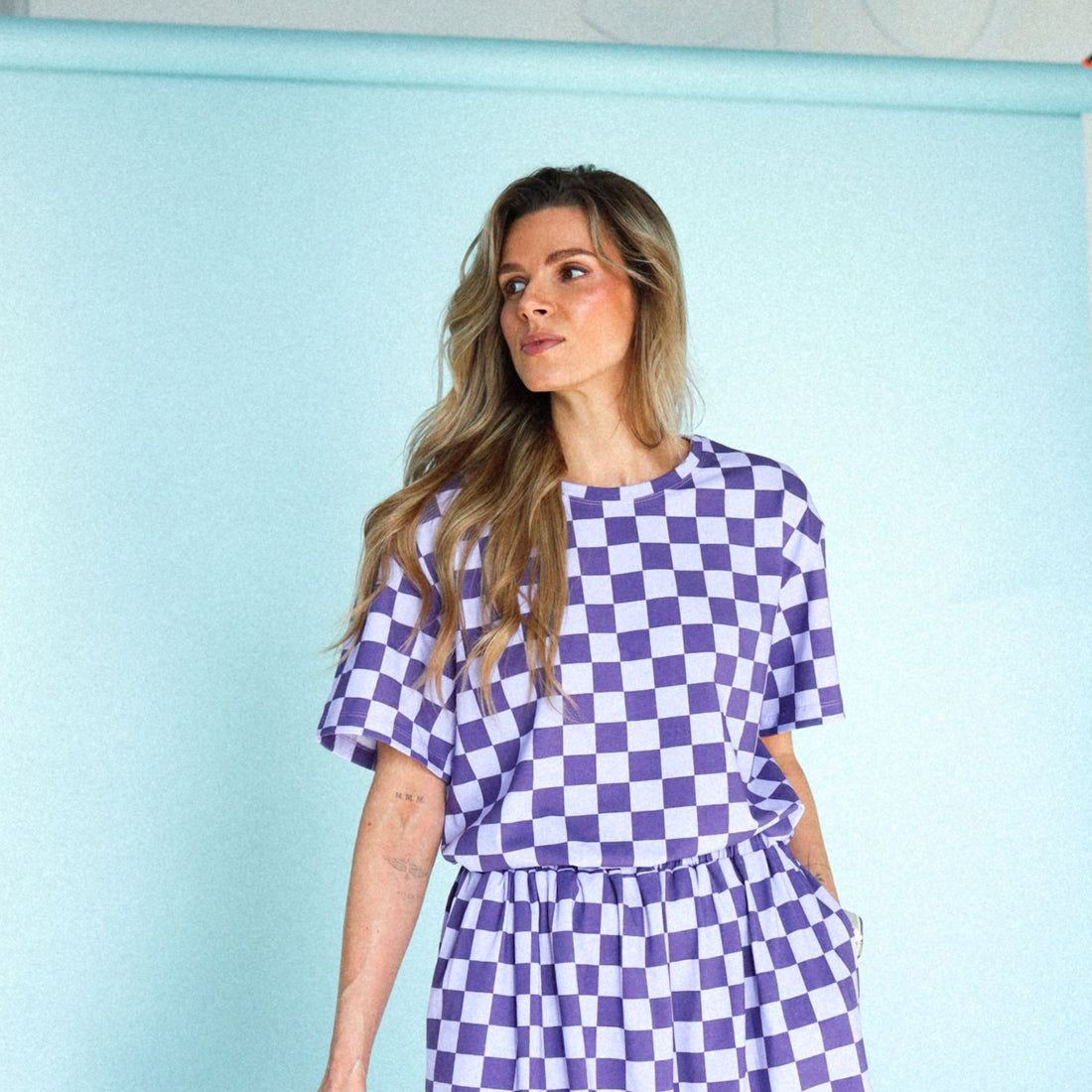 SCHACHBRETT ROSA + LILA - BOXY T-SHIRT