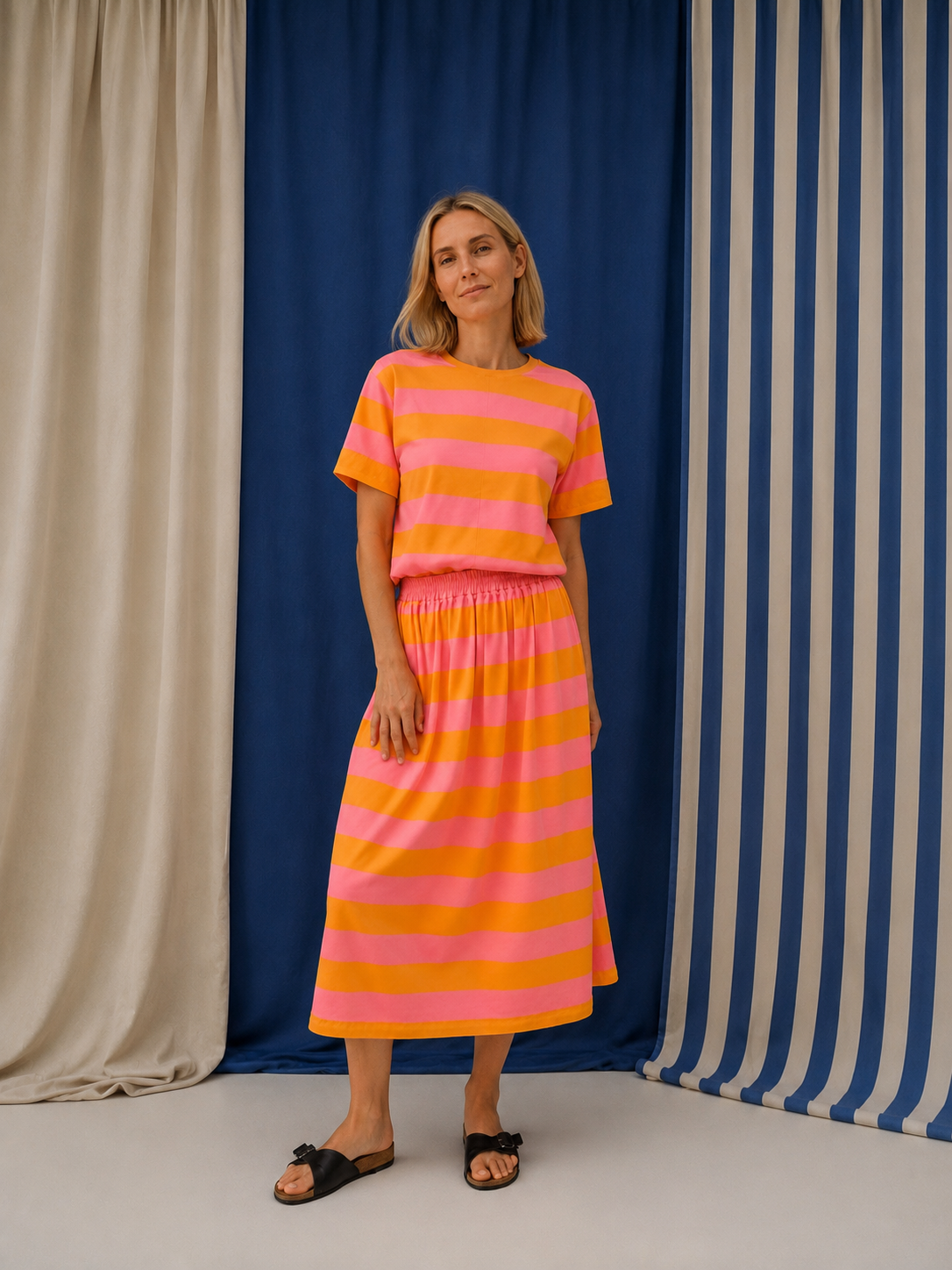 BLOCKSTREIFEN GELB + ROSA  - ERWACHSENEN BOXY SHIRT