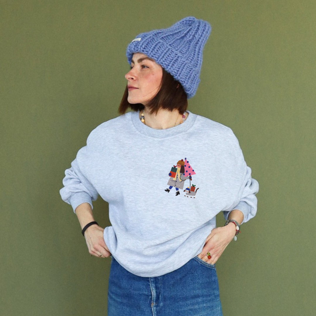ERWACHSENEN SWEATSHIRT - X-MAS GIRL AUF GRAU MELIERT