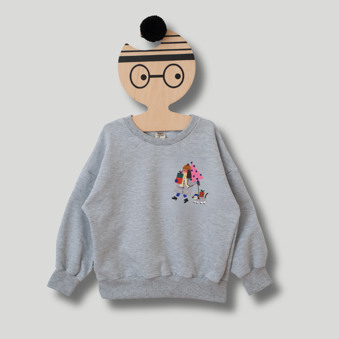 KINDER SWEATSHIRT - X-MAS GIRL AUF GRAU MELIERT
